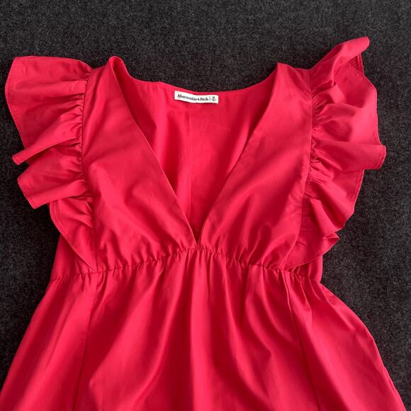 Abercrombie & Fitch Fluter Sleeve Tiered Dress M Pink - Picture 6 of 16
